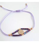 Gümüş Hematit Taşlı Lila İpli Bileklik