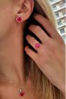skydiamond Red creative rubies 925ayar gümüş kare modern set takım