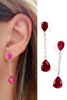 Sky Diamond Red creative rubies 925 ayar gümüş  damla küpe 