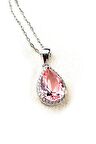 Sky Diamond Pink Morganit Taşlı 925 ayar Gümüş Lüks Damla Kolye 