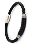 Çelik Detaylı siyah derili erkek bileklik