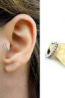 Zirkon Taş Detaylı 925ayar Gümüş Tragus Kıkırdak Minimal Tek Halka Küpe