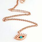 Göz Turkuaz Taşlı Gümüş Rose Kolye