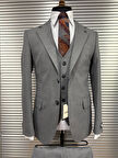 Gri Modern Fit Erkek Takım Elbise | Yelekli 3'lü Kombin
