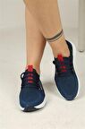 Bağcıklı Triko Kadın Spor Ayakkabı-Lacivert-Beyaz-Kırmızı
