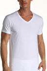 Erkek Elastanlı V Yaka Beyaz T-shirt 956