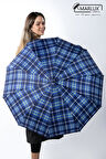 Marlux Lacivert Mavi Ekose Desen Fiber 10 Telli Tam Otomatik Rüzgara Dayanıklı Şemsiye M24MAR718LA