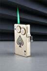 Silvio Monetti İskambil Kartı Şeklinde Çarklı Özel Tasarım Yeşil Torch Alevli Sarı Gazlı Çakmak CAKFP048M