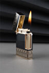 Silvio Monetti Özel Tasarım Kapaklı Yandan Çevirmeli Güçlü Alevli Altın Siyah Gazlı Çakmak CAKSM069T
