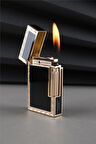 Silvio Monetti Özel Tasarım Kapaklı Yandan Çevirmeli Güçlü Alevli Siyah Altın Gazlı Çakmak CAKSM069T