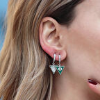 Üçgen Çift Taraflı Mineli Gümüş Küpe