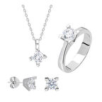 4 Tırnaklı Round Kesim Starlight Diamond Gümüş Takım