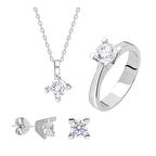 4 Tırnaklı Round Kesim Starlight Diamond Gümüş Takım