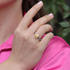 Sitrin Taşlı Kare Tek Taş Gümüş Yüzük