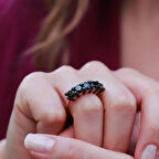 Yüksek Montür Siyah Zirkon Taşlı 0,50 Karat Beştaş Gold Kaplama Gümüş Yüzük