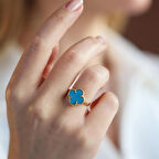 Alhambra Model Mavi Mine Taşlı Gold Kaplama Gümüş Yüzük