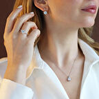 Lotus Çiçeği Zirkon Taşlı Gümüş Set