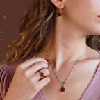 Akik Taşlı EL iŞİ Otantik 925 Ayar Gümüş Takım