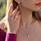 Etrafı Pırıltılı Taşlarla Çevirili Damla Montür Sky Diamond Gümüş Set