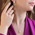 Oval Kesim Tek Taş Modeli  4,5ct 925 Ayar Gümüş Sky Diamond Set