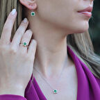 Kök Zümrüt Taşlı Kare Montür Gümüş Takım