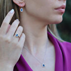 Kök Safir Taşlı Baget Gümüş Takım