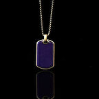 Plaka Mineli Oksitli Gümüş Erkek Kolye