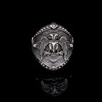 Çift Kartal Oksitli Gümüş Erkek Yüzük