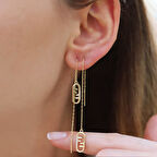 F Zincir Taşlı Gümüş Küpe