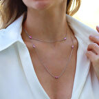 Pembe Mineli Damla Model Gümüş Zincir