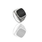 Siyah Zirkon Taşlı Kalem İşi Erkek Yüzüğü