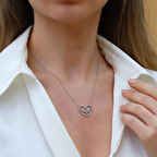 Mikail Meleği Zirkon Taşlı Kalp Gümüş Kolye