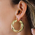 Çizgili Bombeli Halka Gümüş Küpe