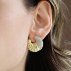 Kruvasan Zirkon Taşlı Gold Gümüş Küpe