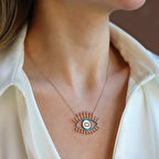 Göz Turkuaz Taşlı Rose Gold Gümüş Kolye