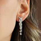 Çiçekli Zirkon Taşlı Gümüş Küpe