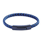 Deri Lacivert Siyah Örgü Çelik Erkek Bileklik