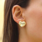 Kalp Bombeli Gold Kaplama Gümüş Küpe