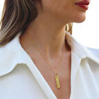 Love Taşlı Plaka Gold Gümüş Kolye