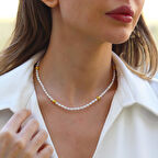 Yuvarlak Gold Kaplama Gümüş İnci Kolye