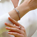 Kaplan Başlı Zirkon Taşlı Rose Gold Gümüş Set