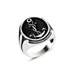 Deniz Çapası Oksitli Gümüş Erkek Yüzük