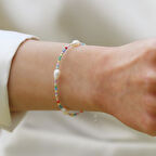 Doğaltaş Renkli İncili Gümüş Bileklik