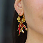 Mercan Modeli Pul Gold Gümüş Küpe