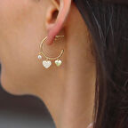 Zirkon Taşlı Kalpli Gold Gümüş Halka Küpe