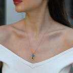 Yeşil Taşlı Seranay Gold Gümüş Kolye