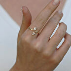 Damla Çiçek Taşlı Gold Gümüş Yüzük