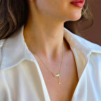 Kuyruklu Mineli Gold Gümüş Kolye