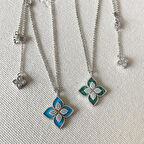 Yonca Mineli İkili Çelik Kolye 