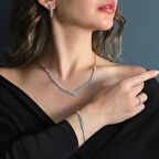 Zirkon Taşlı Pırlanta Modeli 925 Ayar Gümüş Set